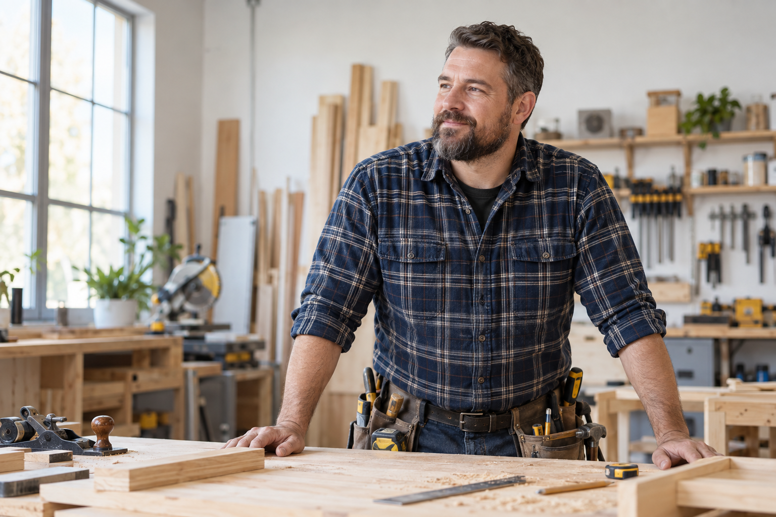 A tradesperson at a workbench in a workshop, from the Copernicus™ project